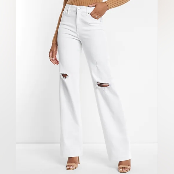 Express Denim - EXPRESS: High Waisted White Ripped Wide Leg Jeans